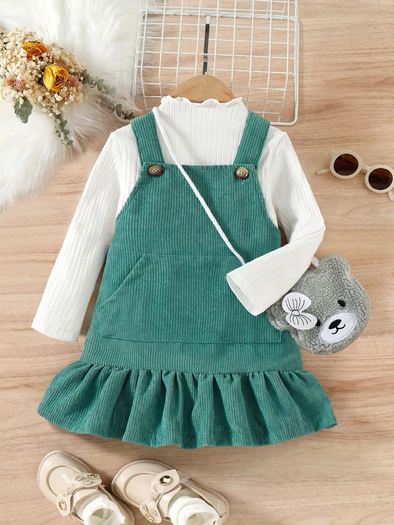 New arrival kids clothes toddler girls long-sleeve shirt+corduroy skirts+bags 3pcs boutique casual dresses suits for girls