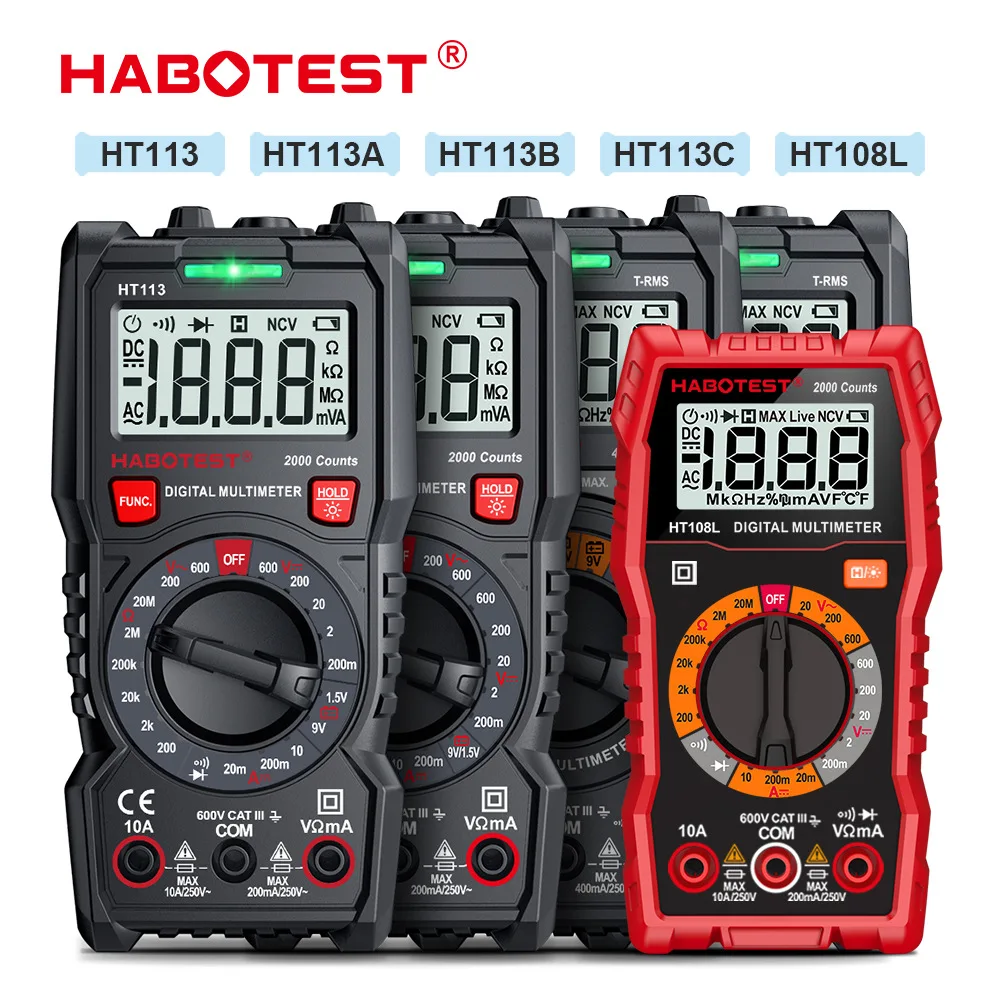 Habotest HT113C Digital Multimeter with Safety Rating CAT III 600V ABS Material and Low Battery Indicator