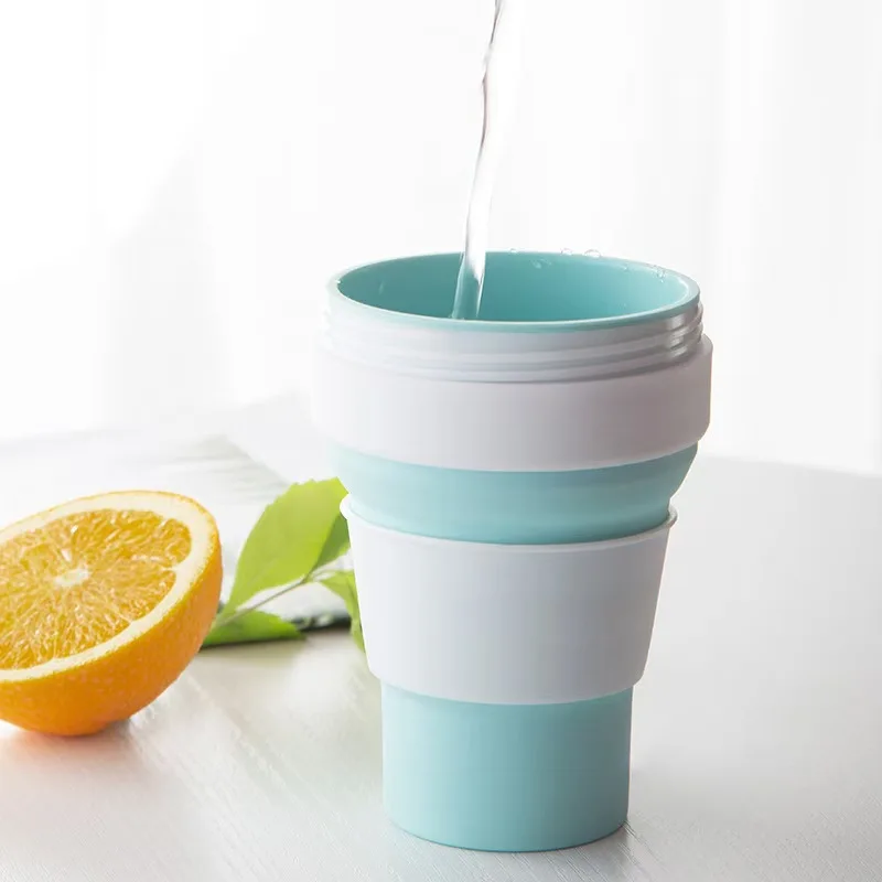 Fast shipping wholesale Spot  light blue creative  telescopic  silicone folding coffee cup