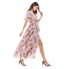 Skirt 2021 Retro Floral Deep V-neck High Split Vacation Beach Skirt