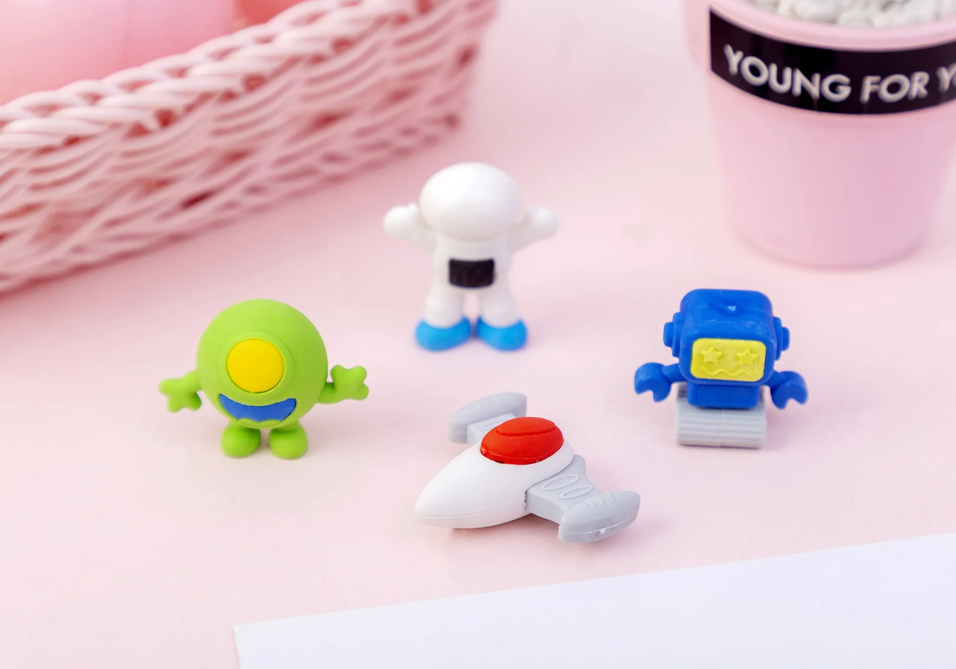 4pcs Space Explorer Eraser Set Mini Nonpvc Robot Rocket Astronaut Ufo