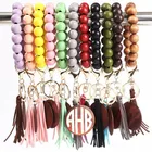 Bangle Bracelet 2021 Newest Designs Silicone Beaded Key Ring Leather Tassel Wristlet Bangle Bracelet Keychain For Women