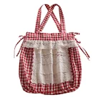 Pastoral Style 100% Cotton Tote With White Lace Drawstring Bag Closure