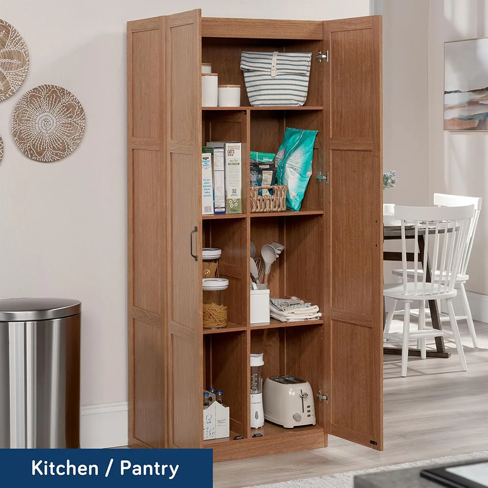 Sauder Highland Oak Finish Pantry Cabinet Wood Storage for Living Room Furniture for Home Use factory