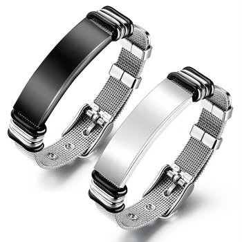 Stainless Steel Non Tarnish Silver Engraved Custom Logo Men Bracelet Jewelry