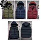 Vest Casual Winter Warm Jacket Man Sleeveless Zipper Outerwear Waistcoat Hooded Pocket Men's Vest