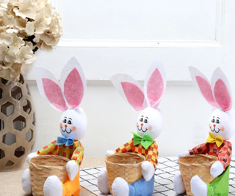 WHY29 Easter Bunny Basket kindergarten Colorful Bamboo Basket Decorative Gift Storage Game Rabbit Basket