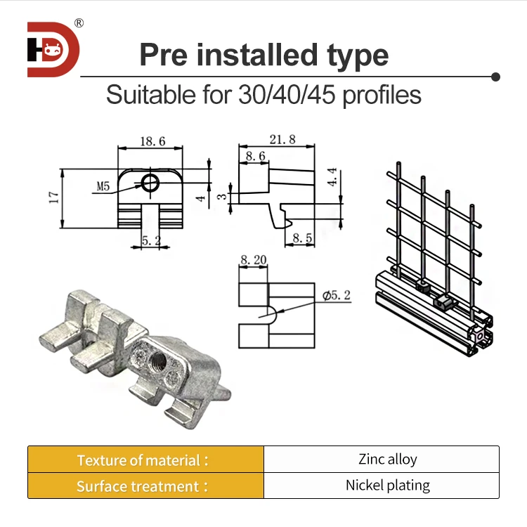 Profile Fence Accessories Grid Fixing Block 20304045 Mesh Fixing Head Protective Net Installation Head Piece supplier