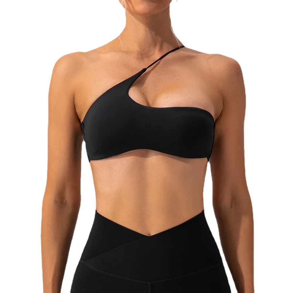 Hot Selling Customization Soft Breathable Women Padded Sports Bra Gym Sports Wear One Shoulder Sports Yoga Bras