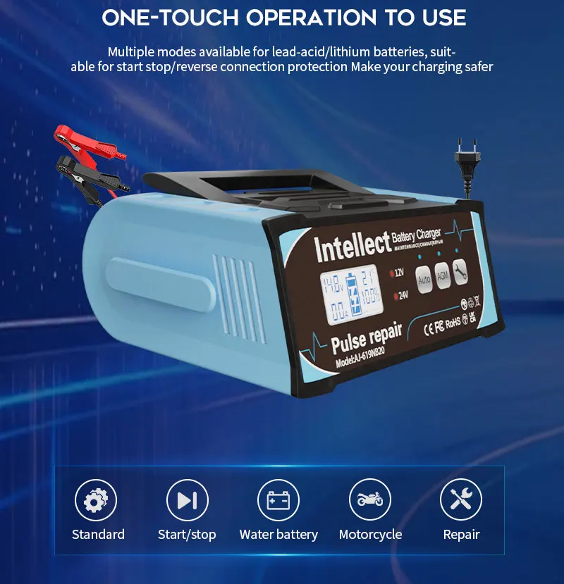 200W 12V/24V Smart Automatic Pulse Repair Battery Charger