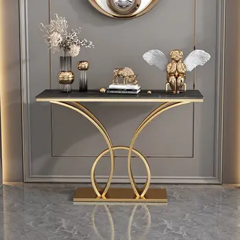 Decorative Long Hallway Simple Console Table Marble Top Black Gold Metal Base Console Table For Living