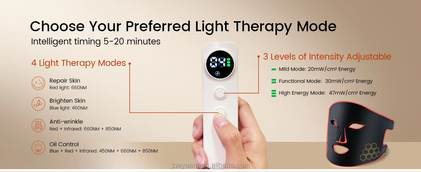 LED Photon Beauty Mask Instrument 216pcs LED Beads Facial Beauty Mask Infrared Red Light Therapy Face Mask