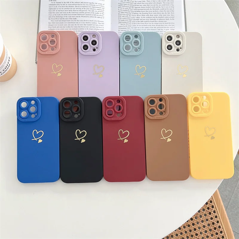 Shockproof Candy Color Love Heart Phone Covers For iPhone 15 14 13 12 11 Pro Max Xs Xr 7 8 Plus Soft TPU Shell Cases
