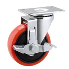 Caster With Brake 250 Lbs. Weight Capacity 4 Inch Red TPU Heavy-Duty Swivel Plate Caster With Brake