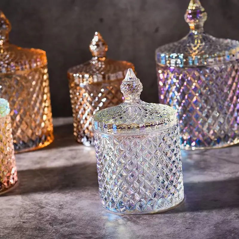 Electroplated luxury candle jar with lid accept customized glass candle holder