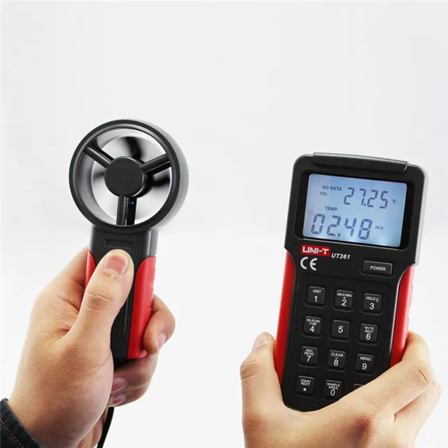 UT361 Digital Air Flow Meter Tachometer Anemoscope Anemometer Data Hold with Temperature Measurement LCD Backlight 