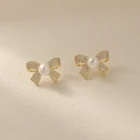 Knot Stud Earrings Earringsearrings Hyacinth Girt For Girl Butterfly Knot Ear Stud Pearl Ornament Earrings