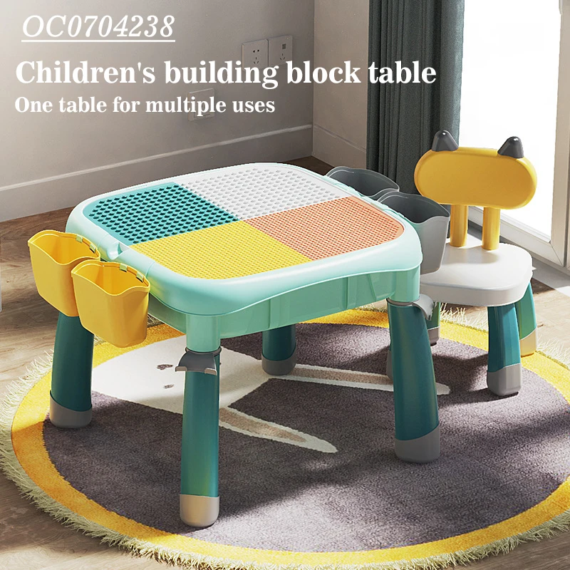 Multi function plastic building block toy blocks play table with chair