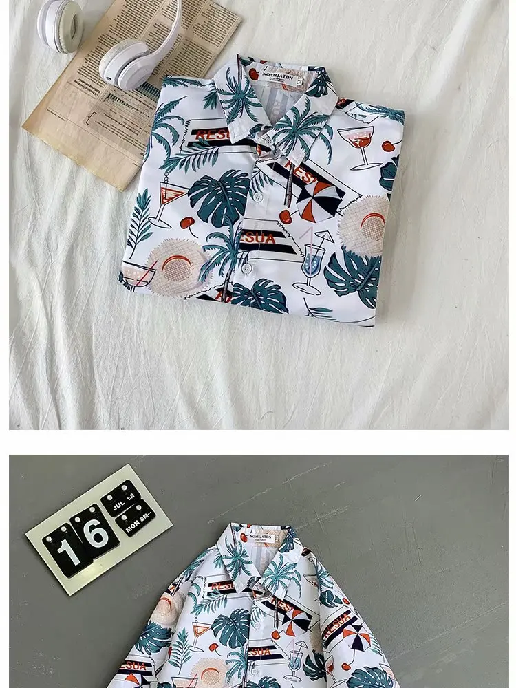 Summer Sublimation Printing Patterned Loose Beach For Leisure and Relaxed Short Sleeve Shirt With Floral For Couple