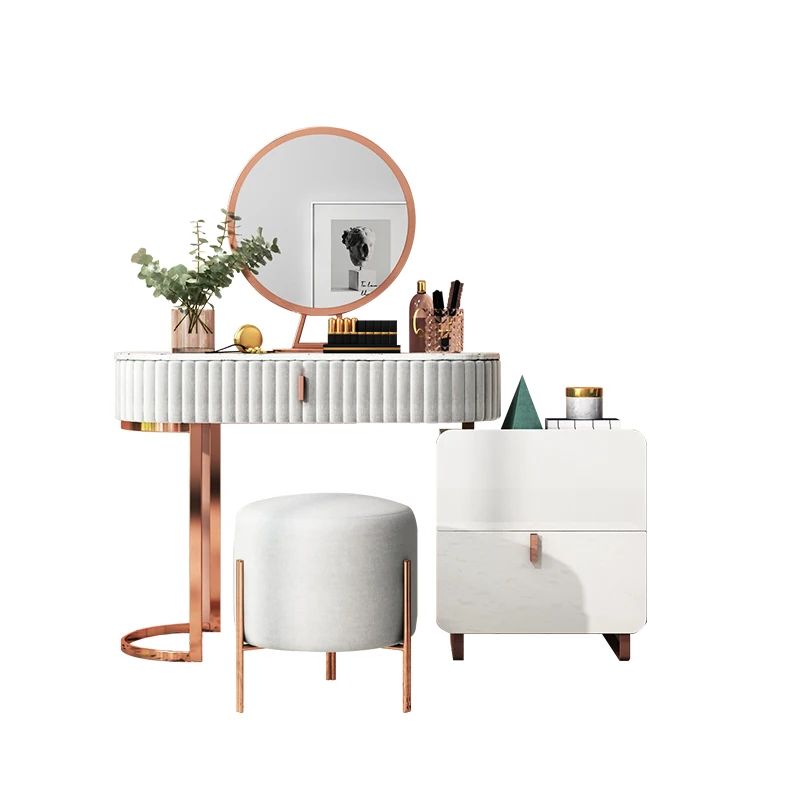Modern Bedroom  Furniture Rose Gold Metal  Retractable Girls Makeup Vanity Mirror Dressing Table Designs