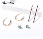 Color Hoops 3pcs/Set Rainbow Color Earrings Gold Plated Stone Multi Color Hoops Earrings Studs Earring For Baby
