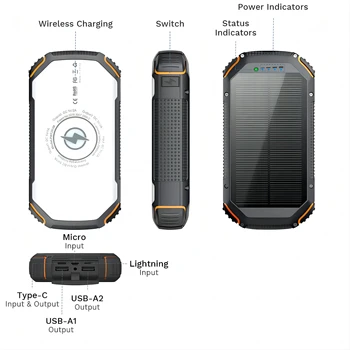Explosive Portable Multifunctional Super Fast Charging Wireless Charging Solar Mobile Power for Outdoor Use