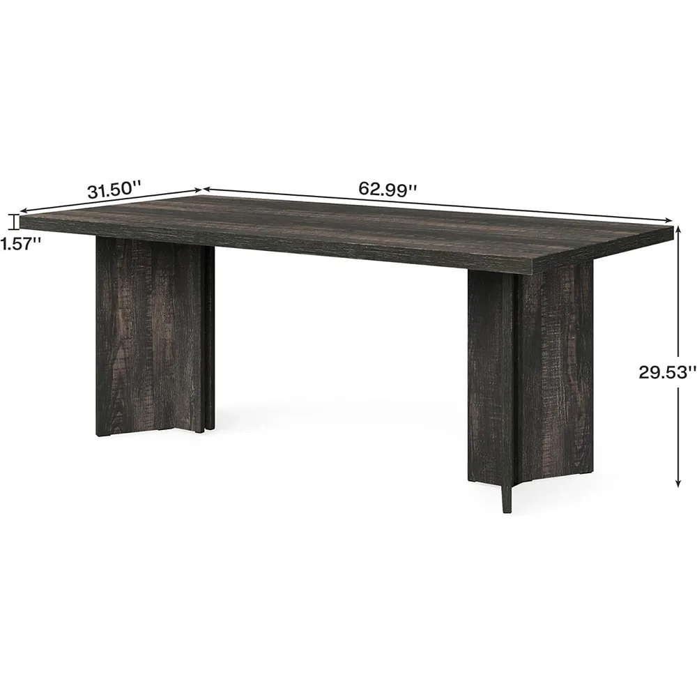 Modern Rustic Rectangle Dining Table Wood & Metal Construction Iron Legs 6-8 Person Durable Home Dining Furniture details