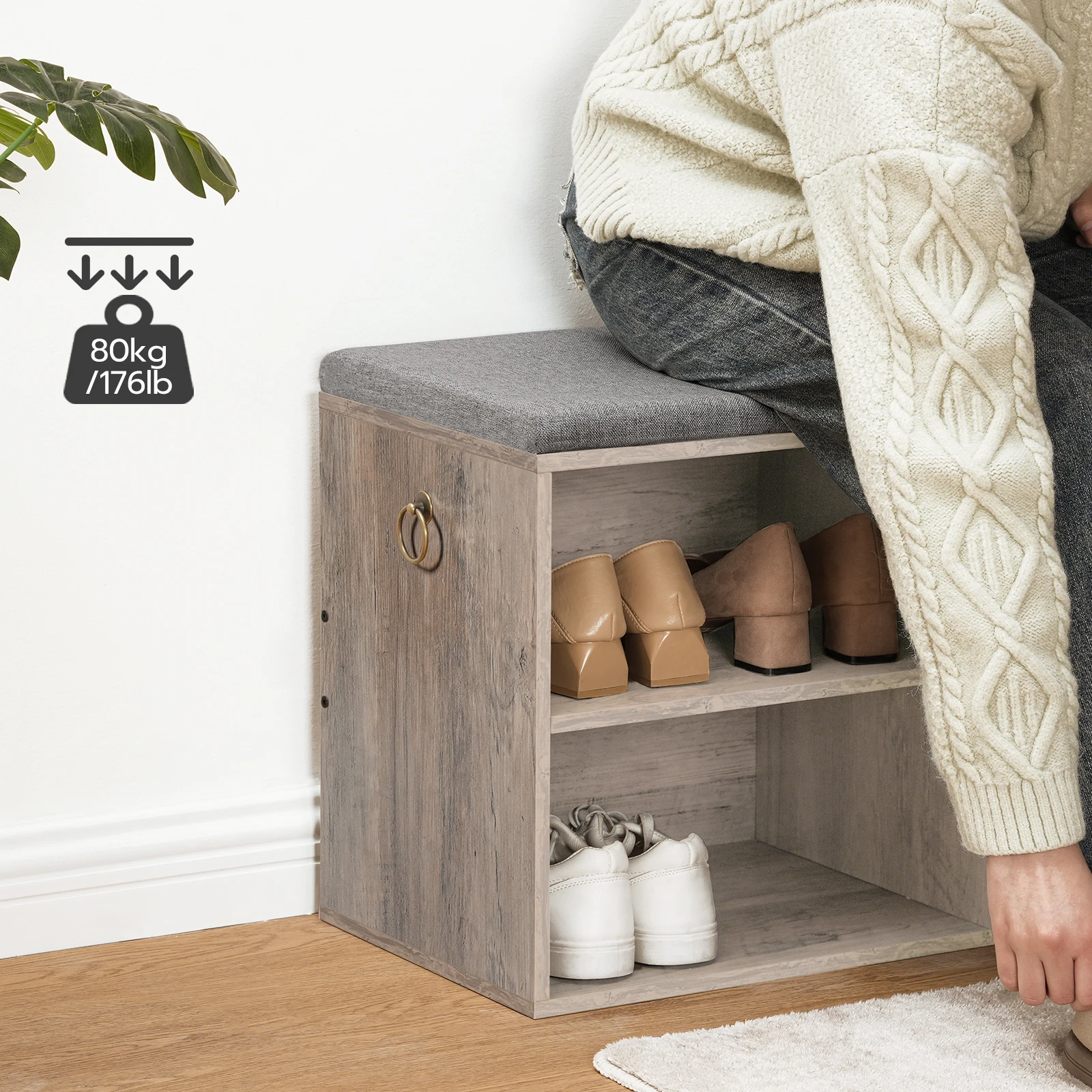 White Grey Wooden Hallway Entryway Small Space Shoes Storage Bench,Shoe Cabinet With Cushion Seat,Shoe Bench With Shoe Storage