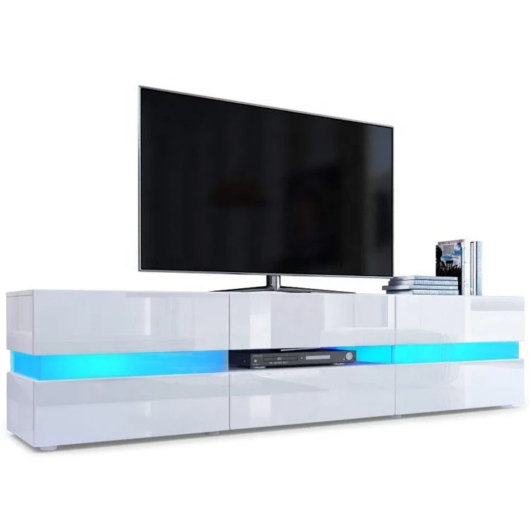 Modern style high glossy UV LED TV stand wooden living room furniture with showcase and storage darwer