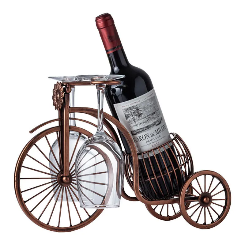 Retro Metal Iron Tricycle Wine Rack Ornament Wine Bottle Holder Rack