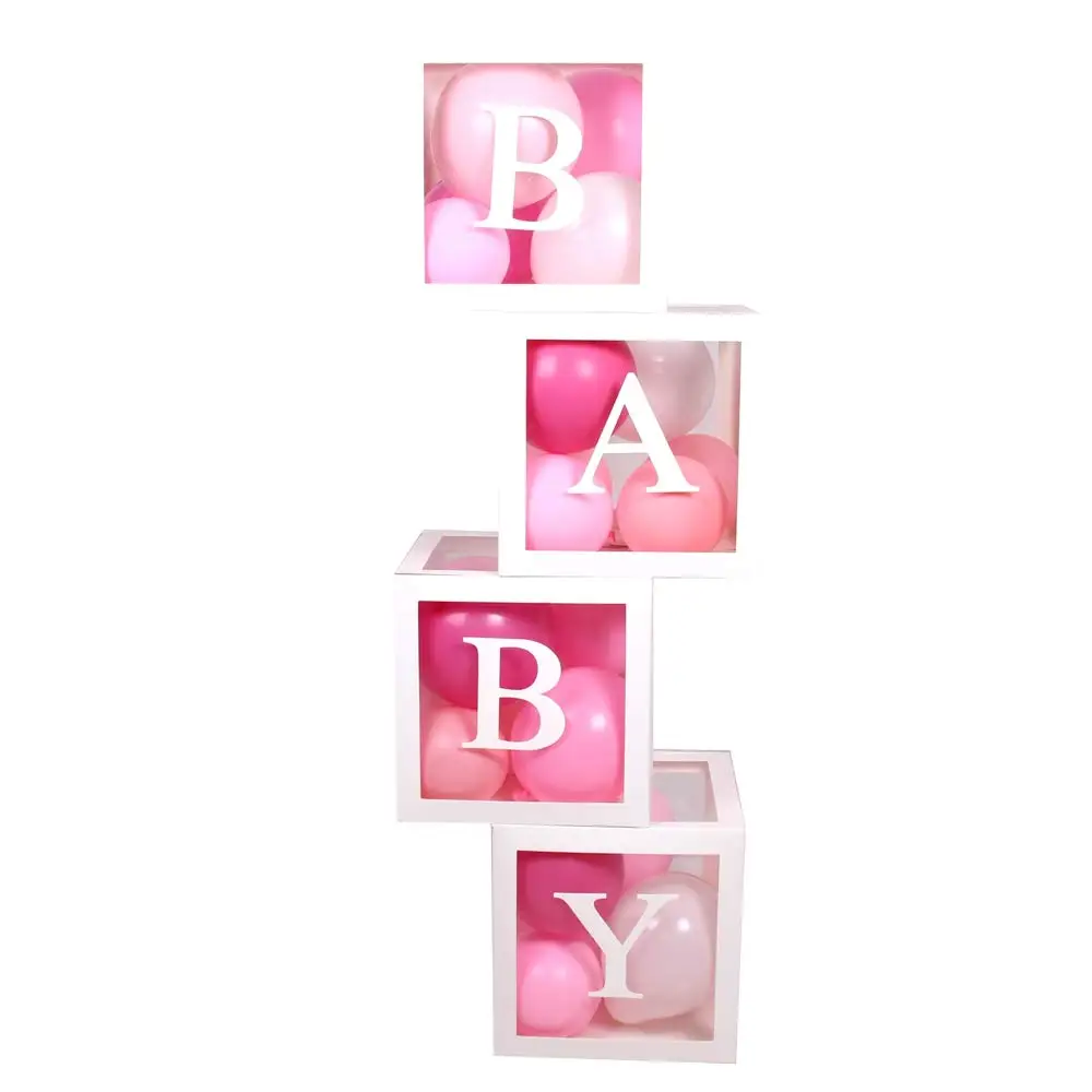 4pcs/set Transparent Cardboard BABY/LOVE Balloon Box Baby Shower Birthday Party 