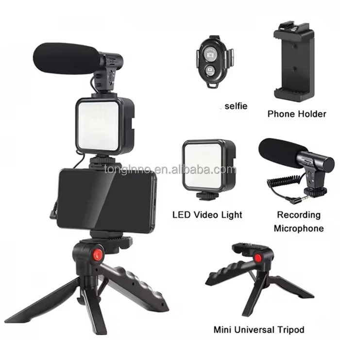 Top Sales AY-49 Video Making Vlog Tripod Kit With Led Fill Light Microphone Vlogging Kits for Live Brocast Table Tripod