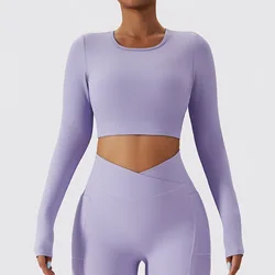 YIYI Ribbed Soft Fabrics Back Hollow Out Yoga Tops Women Tights Breathable Workout Tops Sports T-shirt Women Long Sleeve