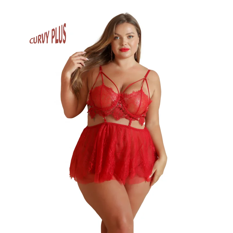 Curvy Plus Plus Size Lingerie For Women Black Sexy Mesh Lace Babydoll