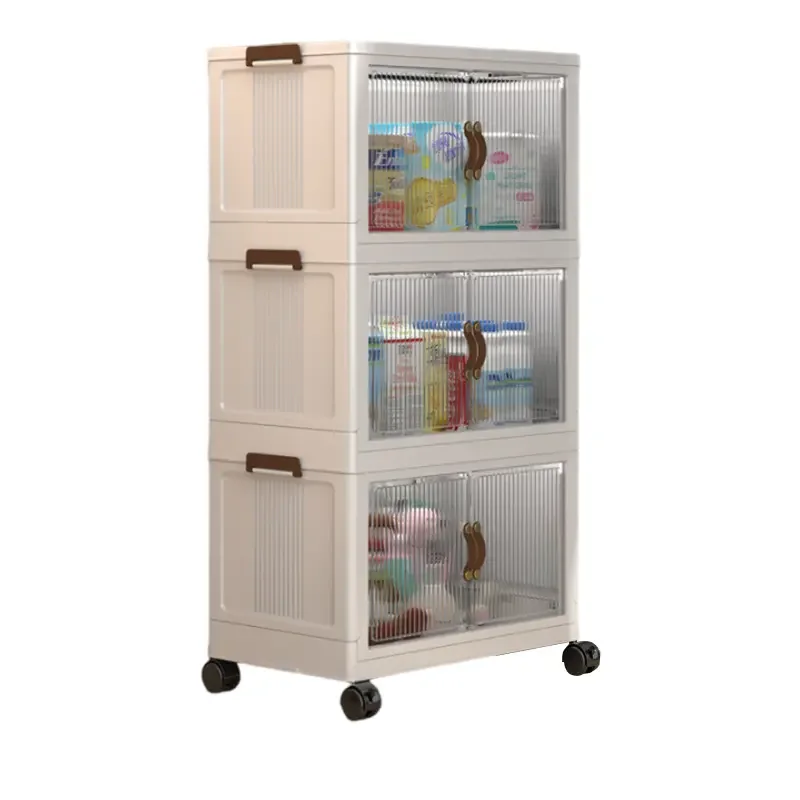 3-layer baby toy clothing storage device plastic transparent storage cabinet children's easy folding wardrobe