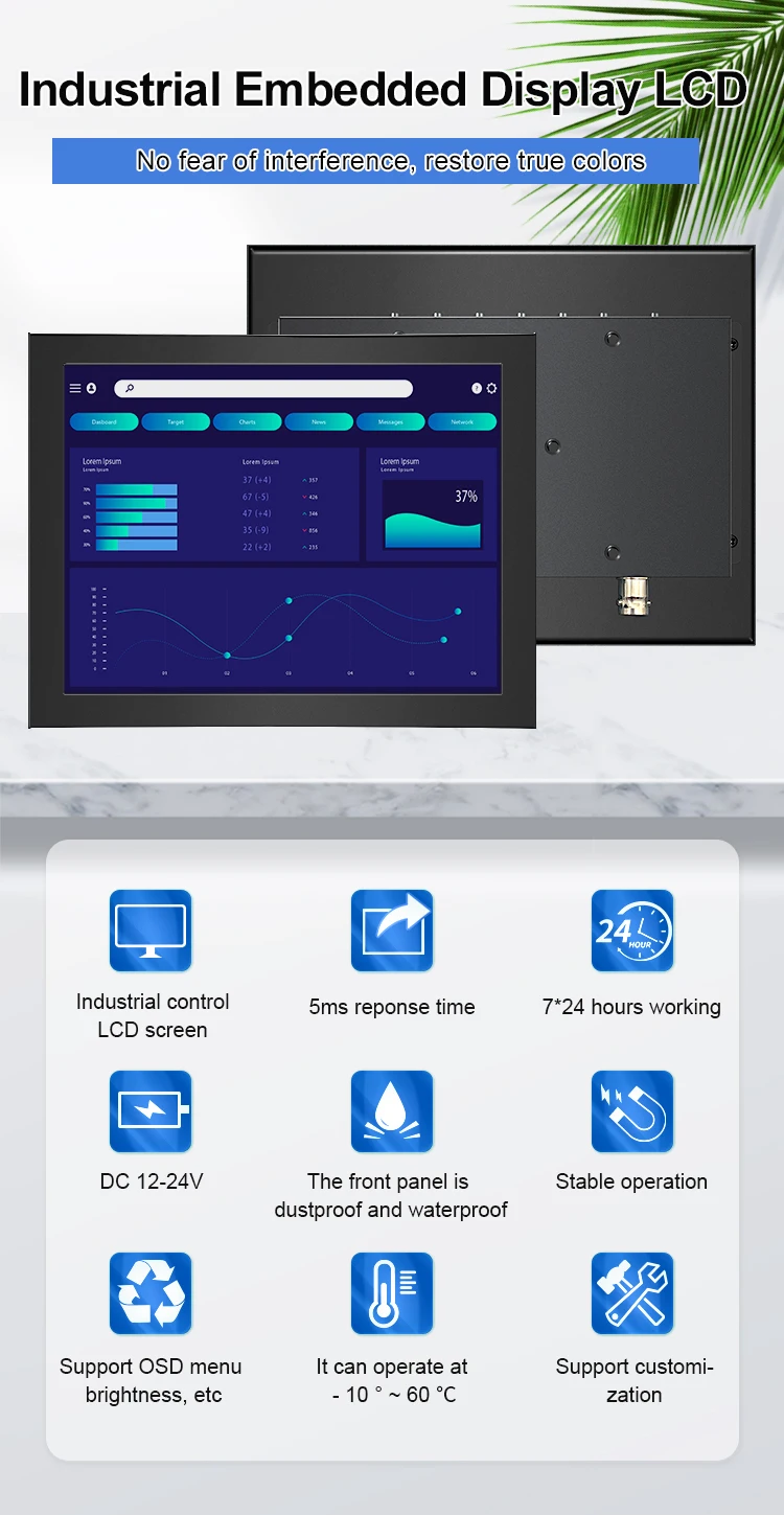 Factory Price 8 Inch Mini Industrial Metal Monitor Resistive Touch Screen VGA HD-MI Wall Mount Industrial Display