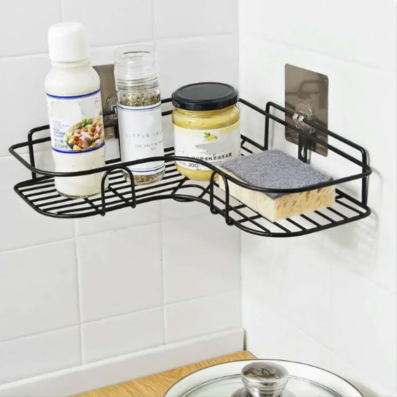 Wall-Mounted Metal and Iron Adhesive Shelf Rack Kitchen and Bathroom Storage Organizer  Wall-Mounted Metal and Iron Adhesive She