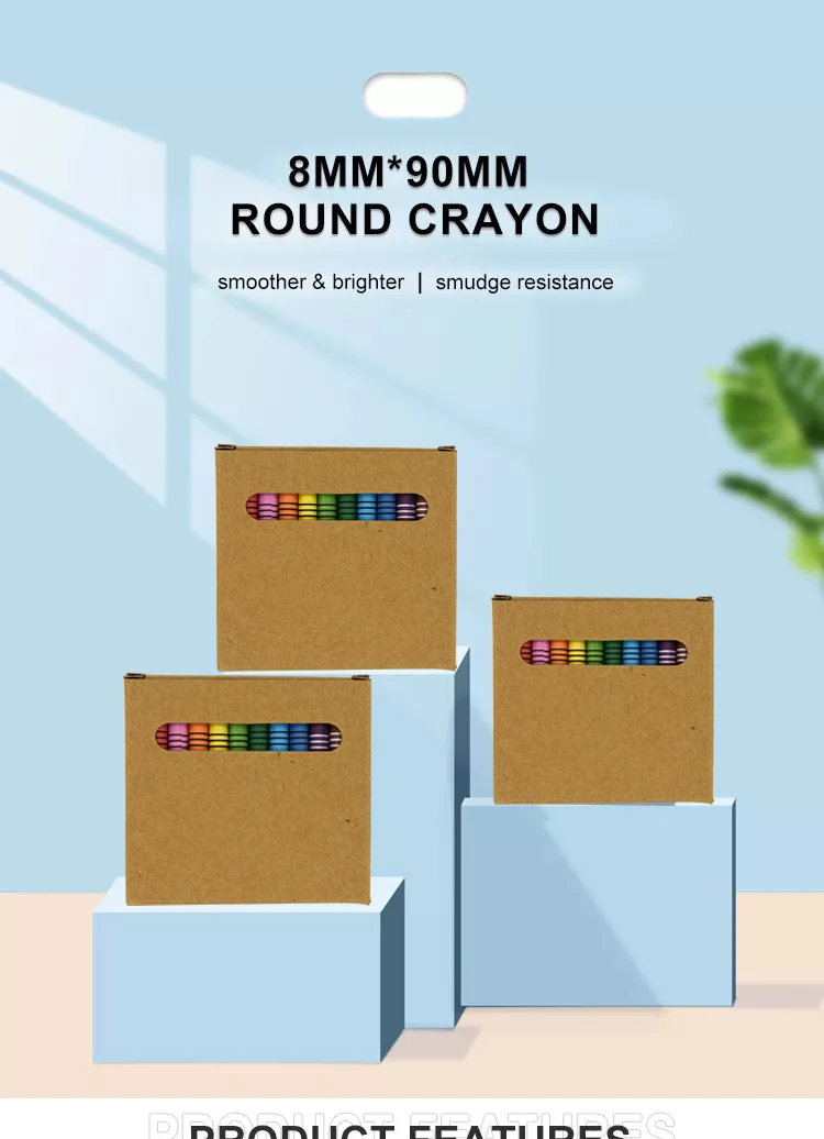 High Quality Non-Toxic Bright Color Wax Crayon  Box Set 6 Color Kids Drawing Crayons 8/12 Wholesale Crayons