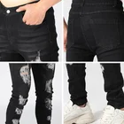 Denim Wholesale Custom Logo Fashion Skinny Washed Denim Casual Pants Slim Fit Trousers Men's Ripped Jeans