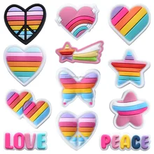 Custom Wholesale Heart Rainbow Stars Crocs Shoes Charms Promotion Gifts Peace and Love Crocs Shoe Decoration Shoe Charms