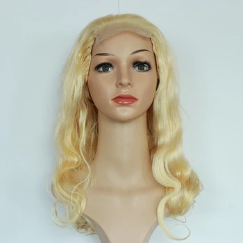 Full Blond Human Perruque Cheveux Humain Body Long Prepucked Lace 613 Short Extra 32 Brown Roots Curly Wig With Bang Hair
