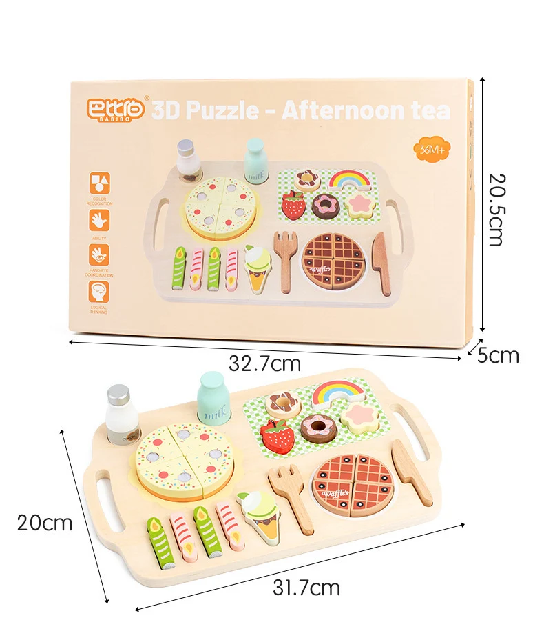 Baru Berpura-pura Bermain Kayu 3D Puzzle Makanan Teh Dapur Barbekyu Set Pendidikan Anak-anak Orangtua-anak Interaktif Memasak Mainan Bayi Pemasok