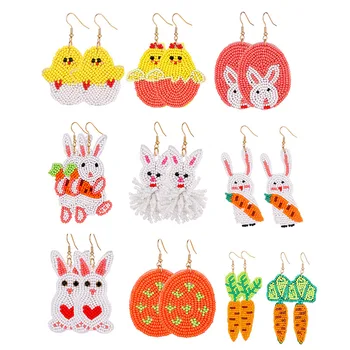 Hand-woven Easter Rice Beads Carrot and Rabbit Earrings Popular Cute Style Elagant Ladies Pendant Earrings Accessories