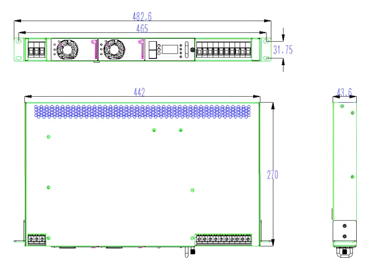Single-Phase 220Vac 24Vdc 60A Rectifier Power System 1U Rack-Mounted Module for Industrial Power Plants