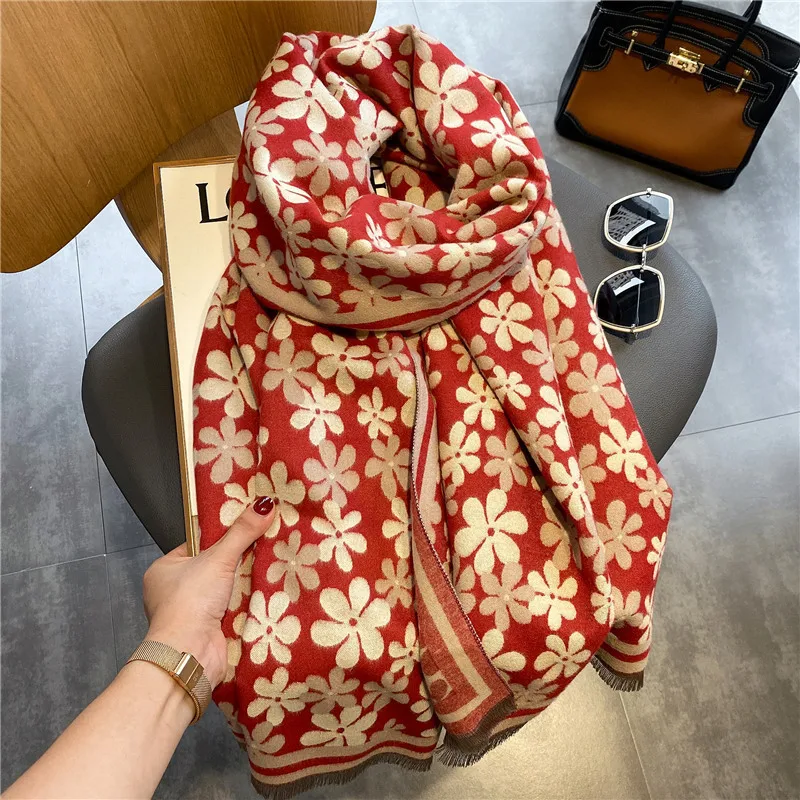 New Arrival Wholesale Double Sided Large Jacquard Warm Thick Winter Scarf For Woman Girls Lady