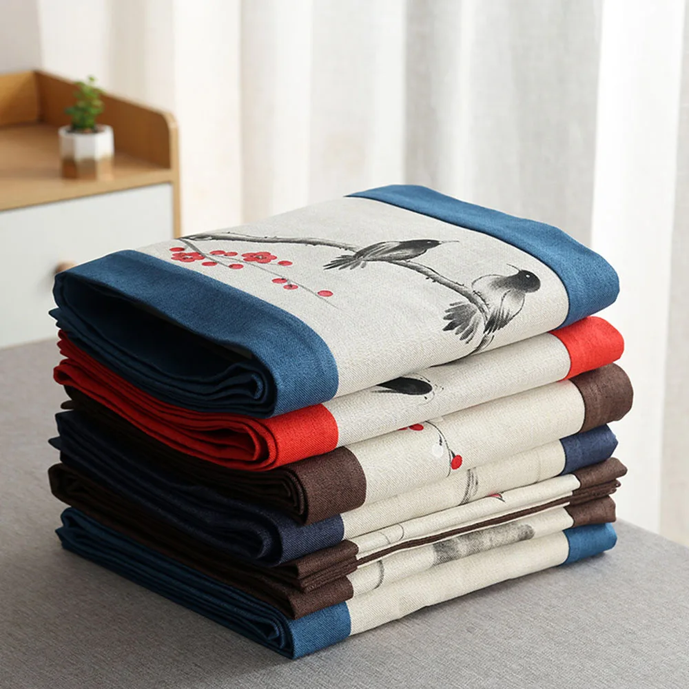 Freehand Sketching Tea Space Conference Living Room Canteen Long Chinese Style Rectangle Household Flax Tablecloth