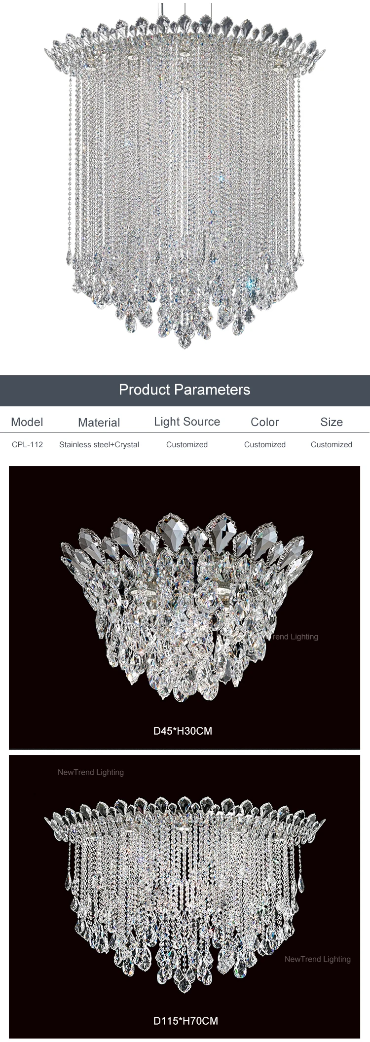 CPL-112 Modern Indoor Decoration Large Project Hotel Lobby Villa Staircase Luxury Crystal Chandelier details