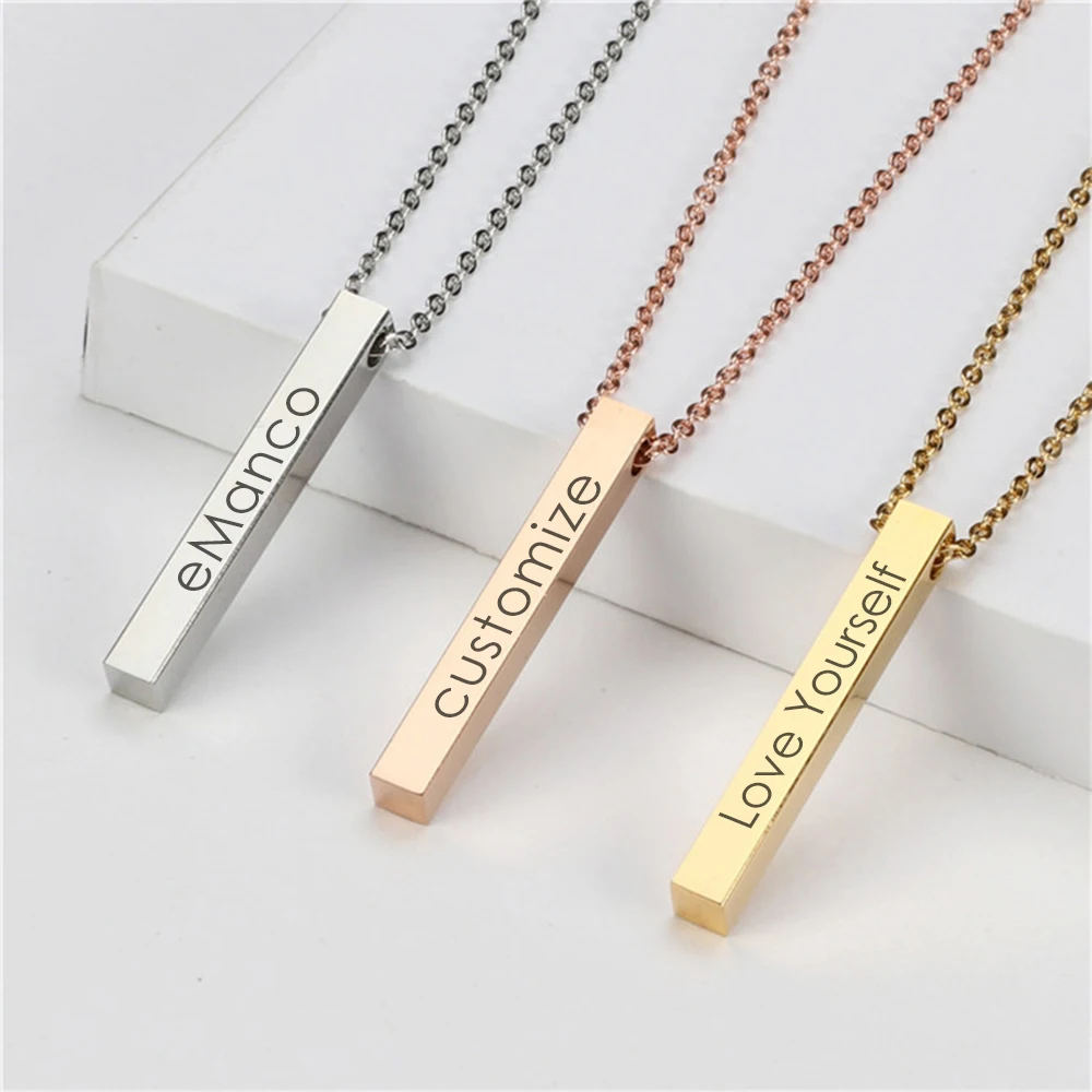 bar engraved name necklace