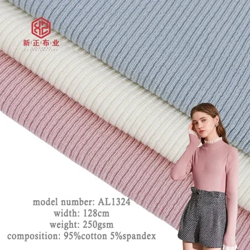 high quality fabric 250gsm rib knit fabric 95% cotton 5% spandex stretch fabric