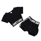Clothes Summer Cute Black Letter Printing Round Neck Short Sleeve Girls Set Clothes